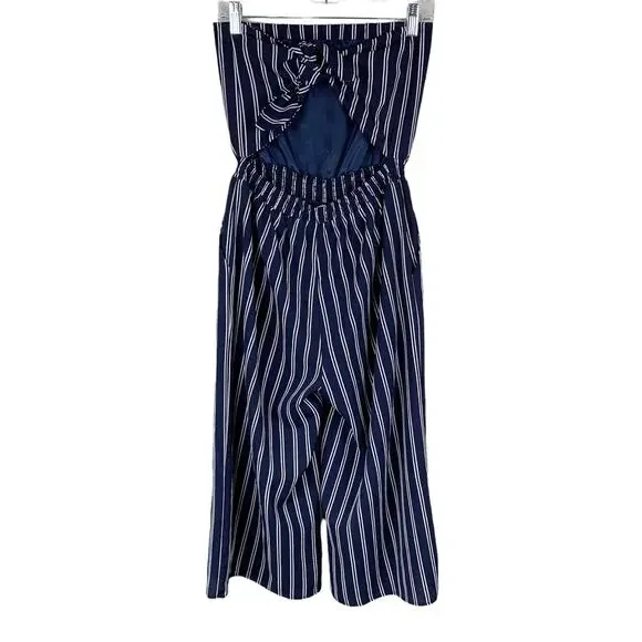Lulus Jumpsuit Saltwater and Sun Navy Blue Striped Strapless Midi Women’s M - Picture 8 of 13